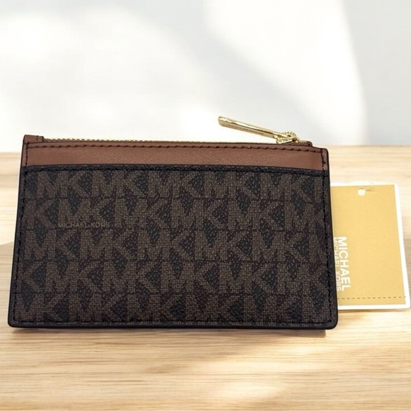 Michael Kors Medium Logo Card Case Wallet Brown Signature - Picture 3 of 5